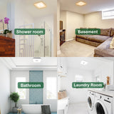 Collage of four different rooms labeled 'Shower room', 'Basement', 'Bathroom', and 'Laundry Room'.