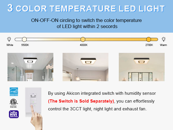 LED light with color temperature control feature and switch illustration.