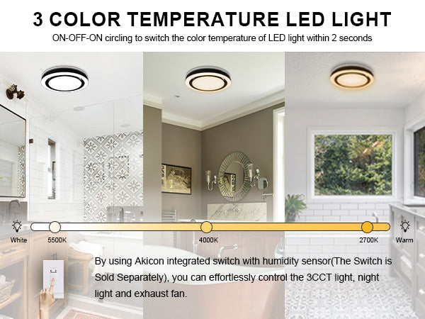 LED light fixture with color temperature control in a room setting