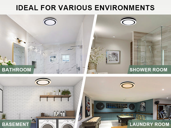 Light fixture in various indoor settings including a bathroom, shower room, basement, and laundry room.