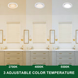 Bathroom vanity with three adjustable color temperature settings on the ceiling lights.