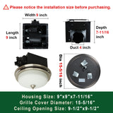 Ceiling fan dimensions and installation size information on a white background