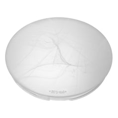 White spherical object with a brand logo on a white background
