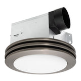 Ceiling-mounted exhaust fan with light on a white background