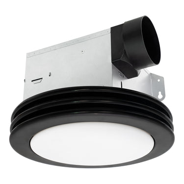 Ceiling-mounted exhaust fan with light on a white background