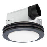 Ceiling-mounted bathroom exhaust fan with light on a white background