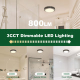 Bathroom interior with 3CCT Dimmable LED Lighting highlighting color temperature options.