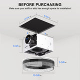Measurement chart for ceiling installation with dimensions labeled