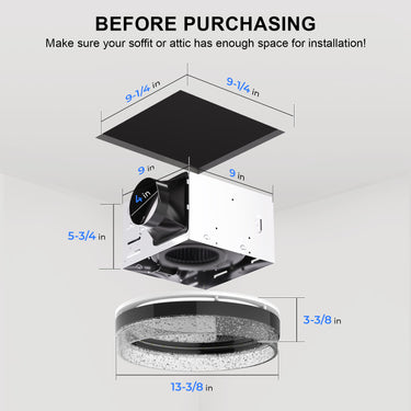 Measurement chart for ceiling installation with dimensions labeled