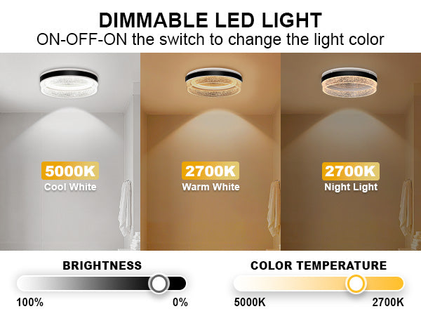 Dimmable LED light with color temperature and brightness controls shown in a diagram.