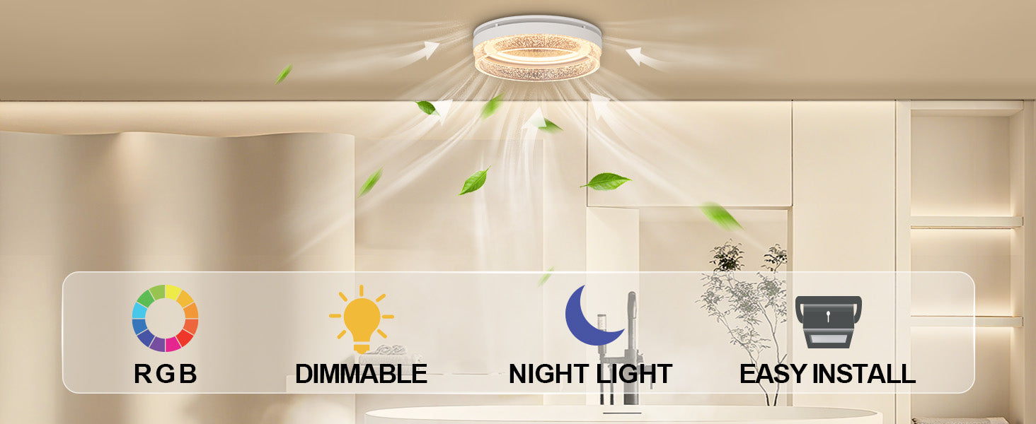 Ceiling light fixture with RGB, dimmable, night light, and easy install features.