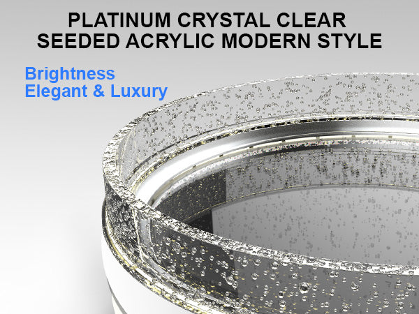 Seeded acrylic modern style product with platinum crystal clear finish on a white background.