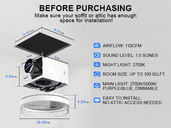 Ventilation system with dimensions and specifications on a gray background