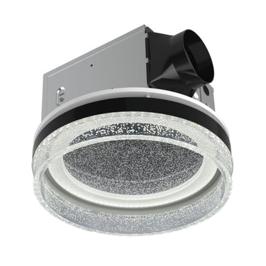 Round ceiling exhaust fan with light on a white background