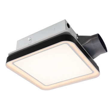 Ceiling light fixture with white square panel and black trim on a white background