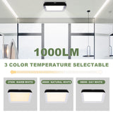 Ceiling light fixture with color temperature options displayed in a room setting.