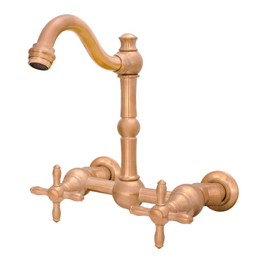 Akicon Bathroom Faucets Solid Brass Wall Mount Bathroom Sink Faucet with 2 Cross Handles