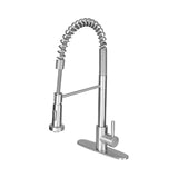 Stainless steel kitchen faucet with pull-down spray on a white background