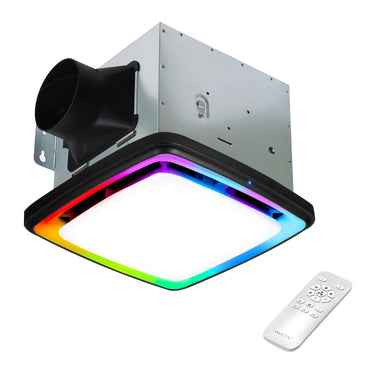 RGB Humidity Sensing Exhaust Fan with 3CCT and Nightlight, Dimmable LED Light, 110CFM, 1.5 Sones, Remote Control