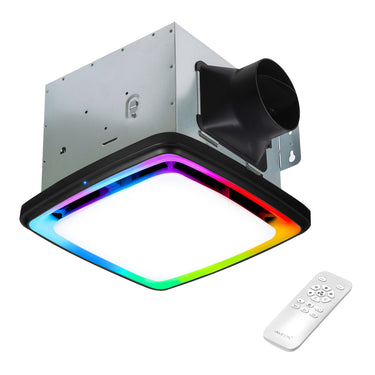 RGB Humidity Sensing Exhaust Fan with 3CCT and Nightlight, Dimmable LED Light, 110CFM, 1.5 Sones, Remote Control
