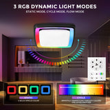 RGB dynamic light modes with a ceiling light fixture and remote control in a room setting.
