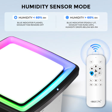 Humidity control system with sensor and remote control on a light blue background