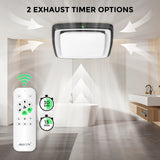 Ceiling exhaust fan with remote control in a bathroom setting