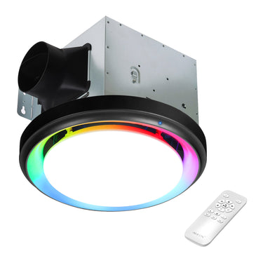 RGB Humidity Sensing Exhaust Fan with 3CCT and Nightlight, Dimmable LED Light, 110CFM, 1.5 Sones, Remote Control