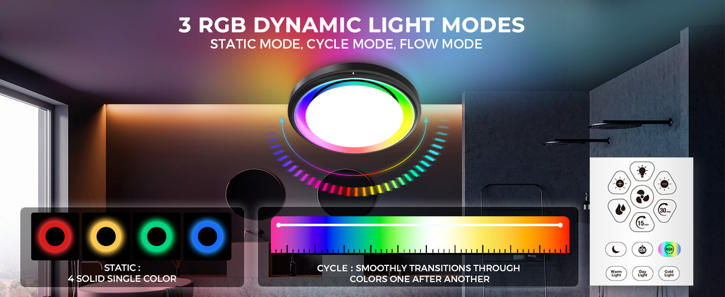 RGB dynamic light modes with control panel and color display