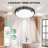 Ceiling light fixture with remote control and timer display in a bathroom setting