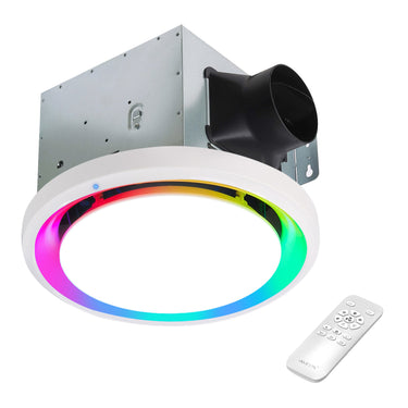 RGB Humidity Sensing Exhaust Fan with 3CCT and Nightlight, Dimmable LED Light, 110CFM, 1.5 Sones, Remote Control