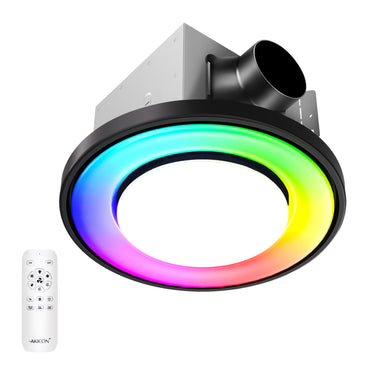 Ceiling light fixture with RGB lighting and remote control on a white background
