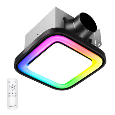 Ceiling light fixture with RGB color changing feature and remote control on a white background