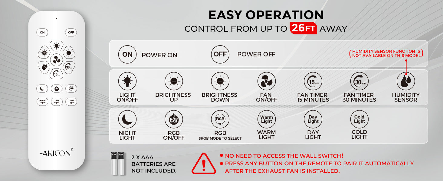 Remote control with light settings and battery information on a gray background