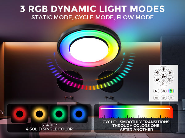 RGB dynamic light modes with a control panel and color options on a dark background