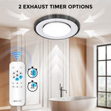Ceiling light fixture with remote control and timer display in a bathroom setting