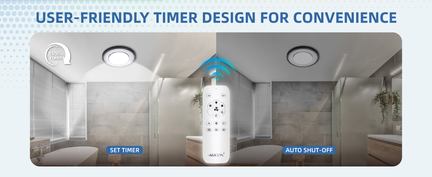 Bathroom with a user-friendly timer design for convenience, featuring a remote control.