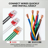 Wiring connectors with text 'Connect wires quickly and install easily' on a gray background.