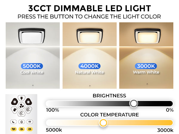 3CCT Dimmable LED Light with color temperature and brightness controls on a white background