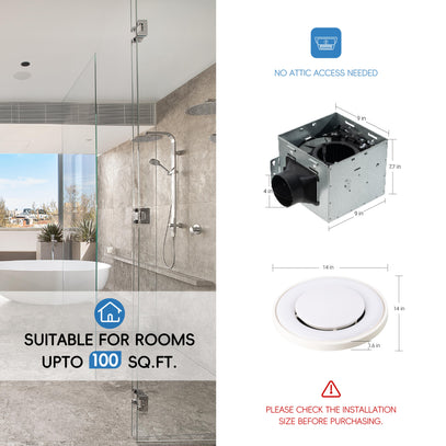 Bathroom with shower and exhaust fan system, suitable for rooms up to 100 sq.ft.