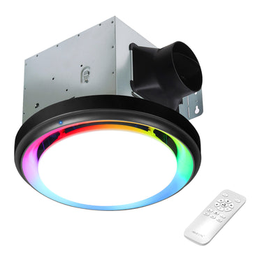 Ceiling light fixture with RGB lighting and remote control on a white background