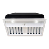 Kitchen hood with black top and white base on a white background
