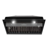 Black range hood on a white background