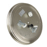 Round metal component with various attachments on a white background