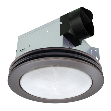 Ceiling-mounted exhaust fan with light on a white background