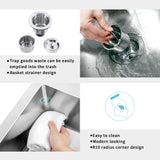 Basket strainer design for cleaning sink with text highlighting features