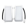 Two rectangular light fixtures with black wiring on a white background
