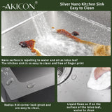 Advertisement for Akicon Silver Nano Kitchen Sink highlighting its easy cleaning properties.