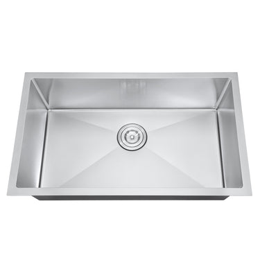Stainless steel kitchen sink on a white background
