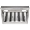 Stainless steel range hood on a white background